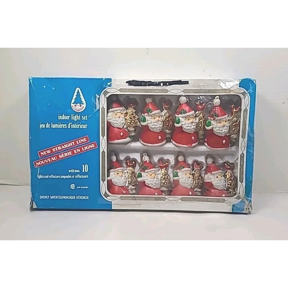 10 Vintage SANTA CLAUS Blow Mold String Light Covers Alderbrook Hong Kong